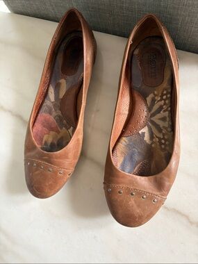 Born Brown Leather Studded Ballet Flats